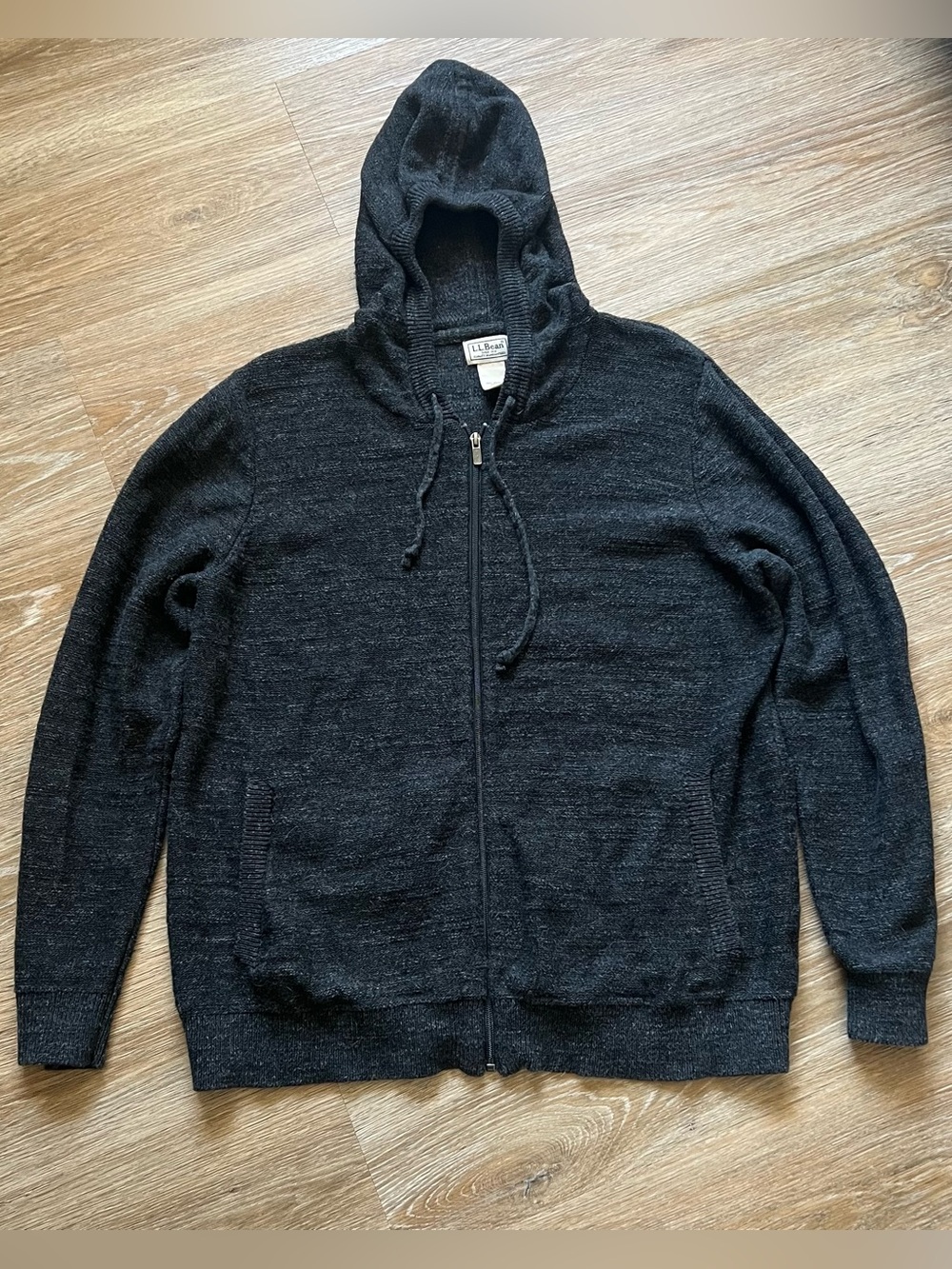 L.L.Bean Full Zip Hoodie Mens Large Gray Organic Cotton Knit Sweater Casual